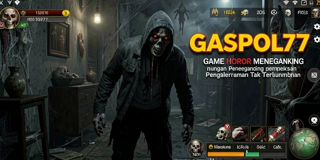 Screenshot menampilkan gameplay GASPOL77 dengan suasana horor yang mencekam.