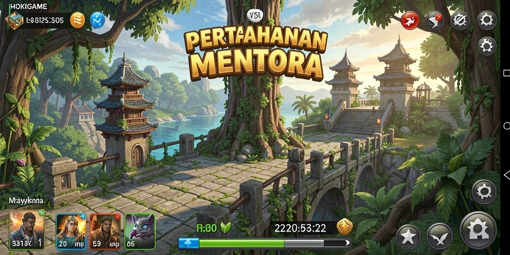 Screenshot gameplay HOKIGAME yang menampilkan aksi Tower Defense.