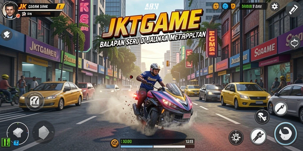 Tampilan mendebarkan dalam gameplay balapan JKTGAME.