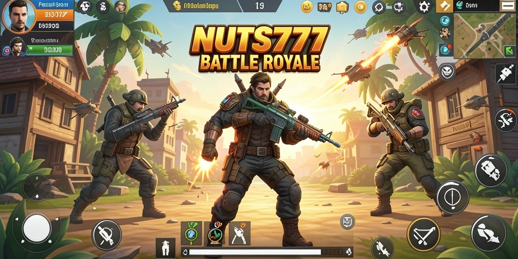 Tangkapan layar gameplay NUTS777 yang mendebarkan dalam pertempuran Battle Royale.