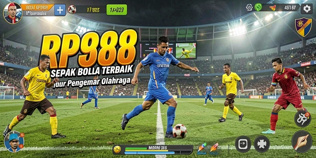 Tangkapan layar utama RP888 menampilkan aksi seru dalam pertandingan sepak bola.