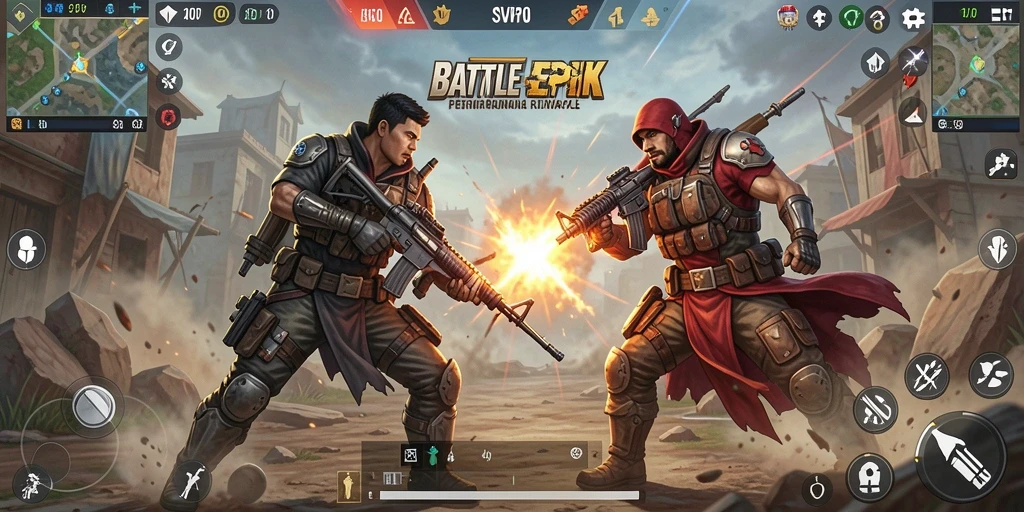 Tampilan screenshot utama SVIP10 menampilkan aksi pertempuran yang mendebarkan di medan perang.