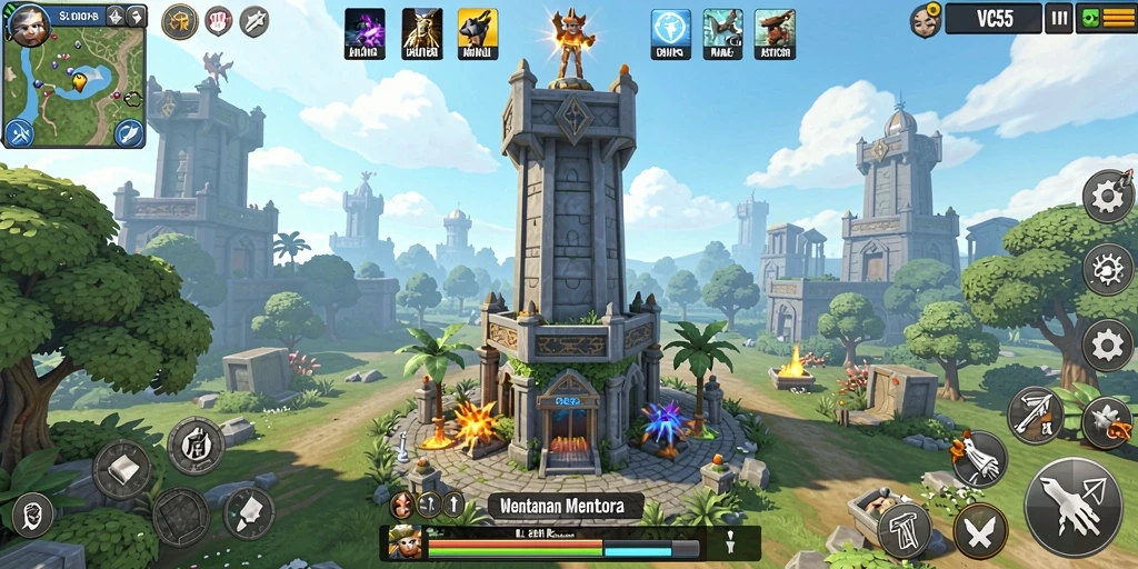 Tampilan gameplay VC55 dengan strategi menara yang menegangkan.